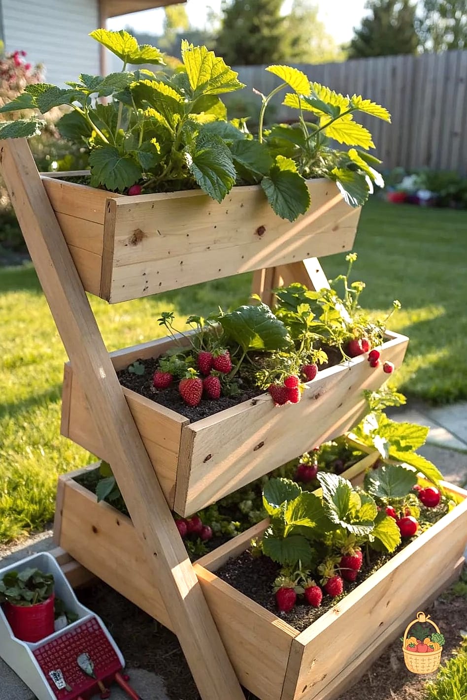 Strawberry Planter Built into a Garden Bench